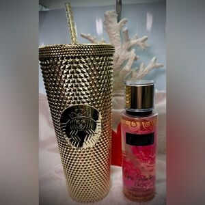 Starbucks Metallic Gold Tumbler with Victoria’s Secret Pure Seduction Mist Set